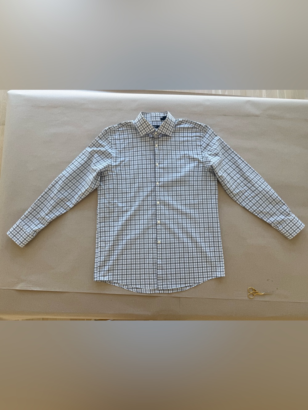 Boss — Men's Blue Check Button-Down Dress Shirt — Size 17-34/35